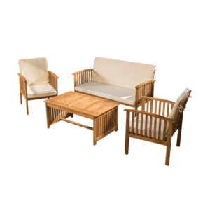 Solid Wood 4 - Person Seating Group with Cushions
