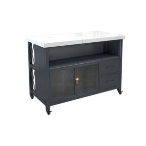 Modern Rolling Kitchen Cart Marble Rectangular Kitchen Island Cart with Storage Cabinet - 31"L x 24"W x 33"H Black Kitchen Islands & Carts