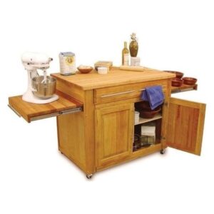 Bowery Hill Mobile Butcher Block Kitchen Cart in Natural Finish
