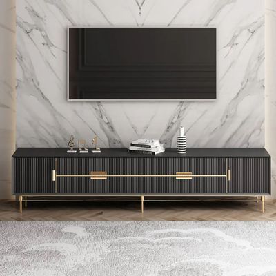 Modern Black TV Stand 4-Drawer 2-Door Media Console Gold Finish in Large - Living Room Furniture - Homary US