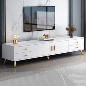 Glam Style Wooden TV Stand Closed Storage TV Console with Drawers and Doors TV Stands & Entertainment Centers